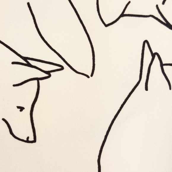 BABATON Blouse Tunic Silky Poly Cream & Black Dog or Fox L/S NWOT Sz M L - Picture 5 of 12